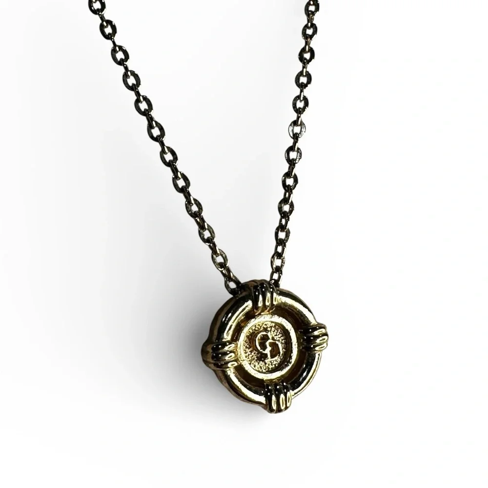 Vintage Christian Dior Signature Gold-Plated Logo Pendant Necklace